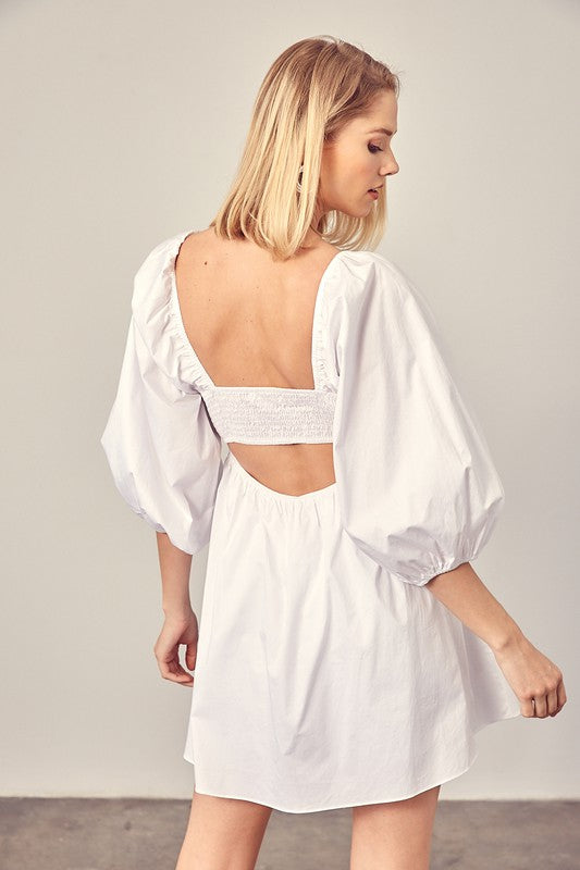 Tie Front Puff Sleeve Romper Dress - The Beaucoup Home