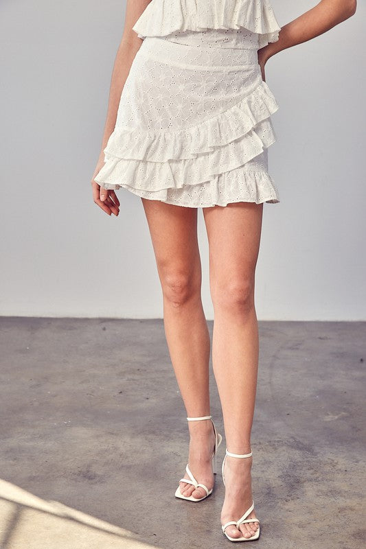 White Eyelet Ruffle Skirt - The Beaucoup Home