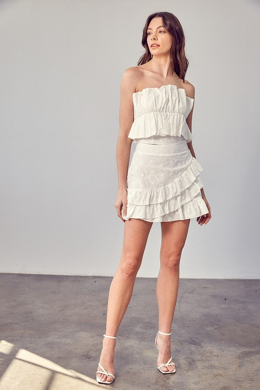 White Eyelet Ruffle Skirt - The Beaucoup Home