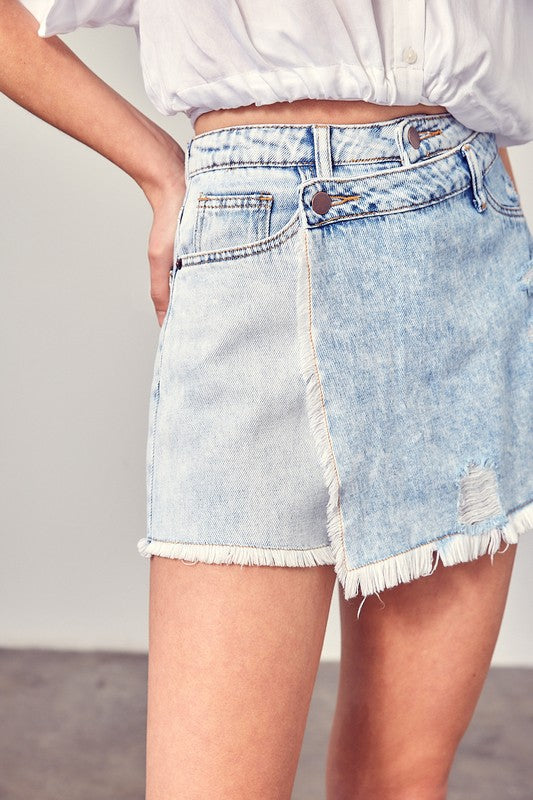 Distressed Cross Lap Denim Shorts - The Beaucoup Home