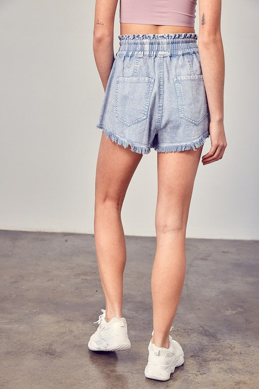 Wide Waistband Frayed Denim Shorts - The Beaucoup Home