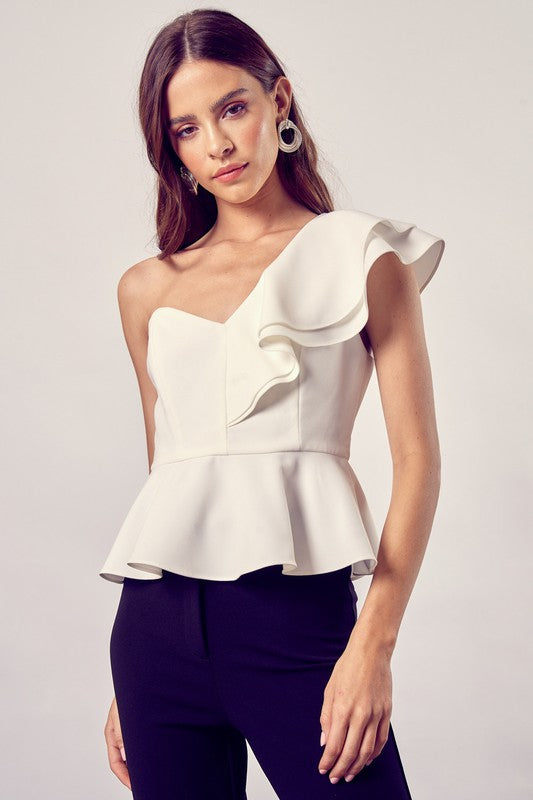 Hot Pink One Shoulder Ruffle Peplum Top - The Beaucoup Home