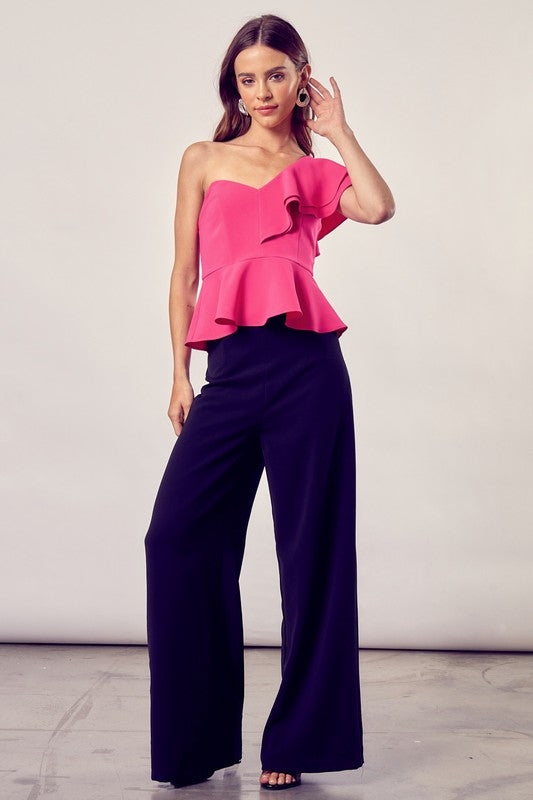 White One Shoulder Ruffle Peplum Top - The Beaucoup Home