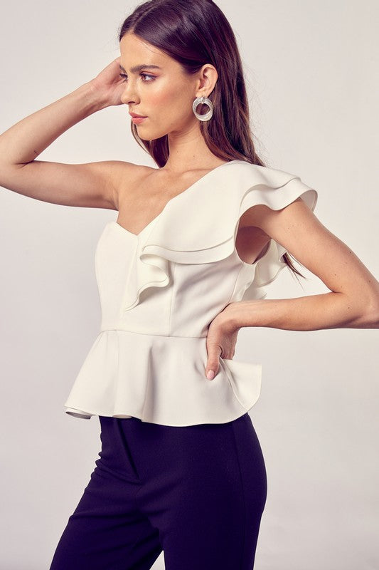 Hot Pink One Shoulder Ruffle Peplum Top - The Beaucoup Home