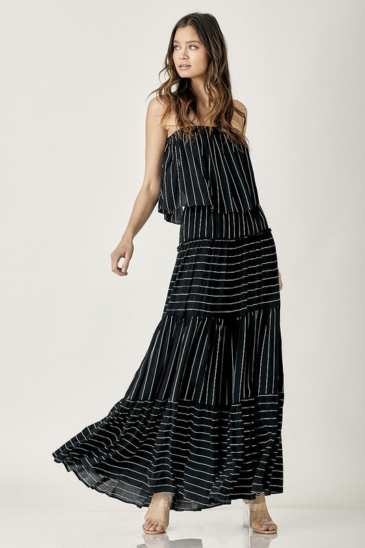 Pinstripe Print Tube Maxi Dress - The Beaucoup Home