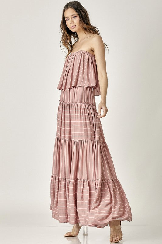 Pinstripe Print Tube Maxi Dress - The Beaucoup Home