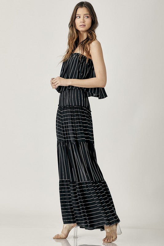 Pinstripe Print Tube Maxi Dress - The Beaucoup Home