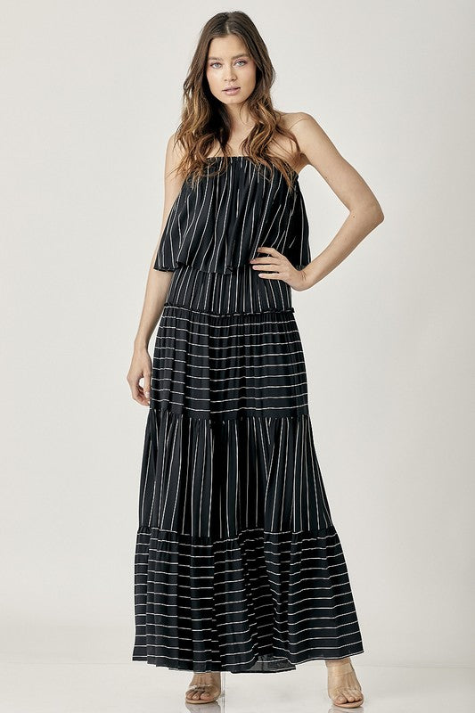 Pinstripe Print Tube Maxi Dress - The Beaucoup Home