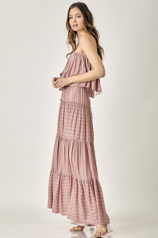 Pinstripe Print Tube Maxi Dress - The Beaucoup Home