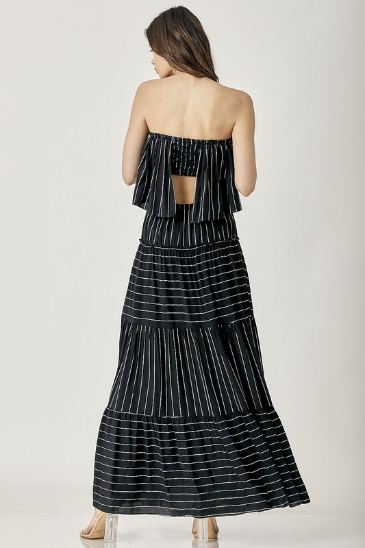 Pin Stripe Print Strapless Maxi Dress - The Beaucoup Home