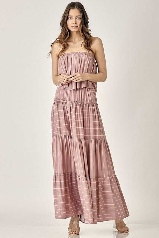 Pinstripe Print Tube Maxi Dress - The Beaucoup Home