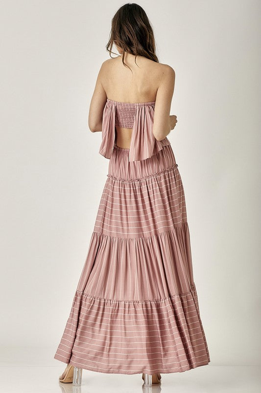 Pin Stripe Print Strapless Maxi Dress - The Beaucoup Home