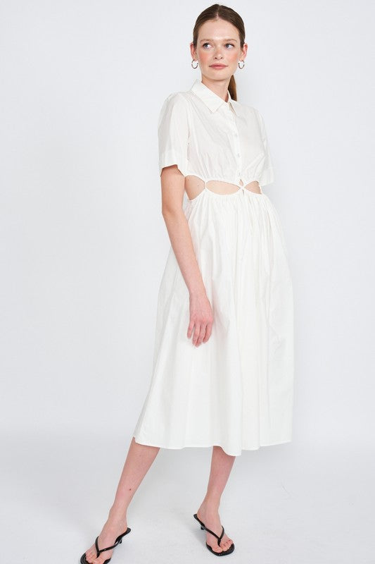 Button Up Collared Midi Dress with Cut Outs - The Beaucoup Home