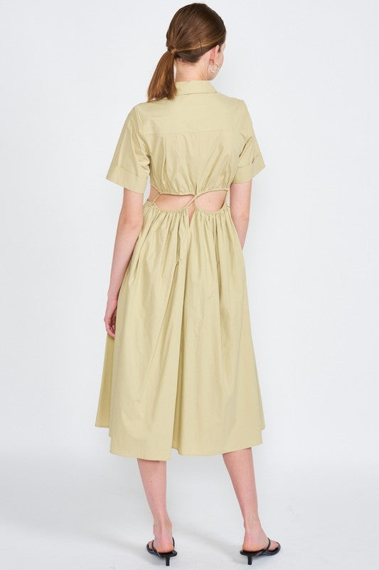 Button Up Collared Midi Dress with Cut Outs - The Beaucoup Home