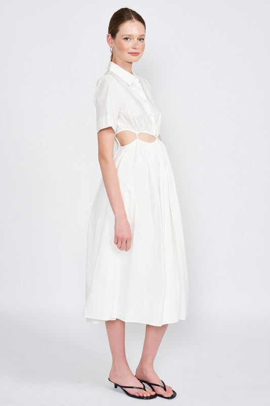 Button Up Collared Midi Dress with Cut Outs - The Beaucoup Home