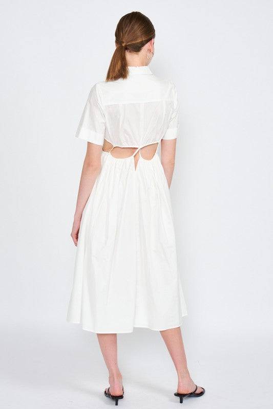 Button Up Collared Midi Dress with Cut Outs - The Beaucoup Home