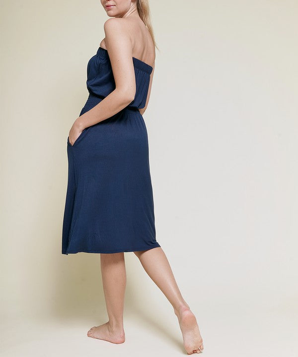 Strapless Bamboo Tube Knee Length Dress with Pockets - The Beaucoup Home