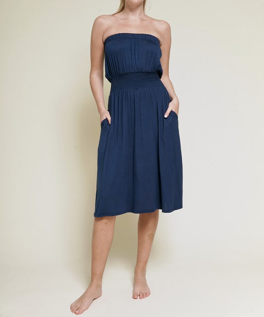 Strapless Bamboo Tube Knee Length Dress with Pockets - The Beaucoup Home