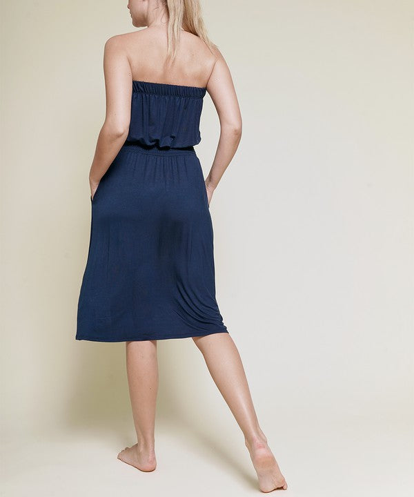 Strapless Bamboo Tube Knee Length Dress with Pockets - The Beaucoup Home