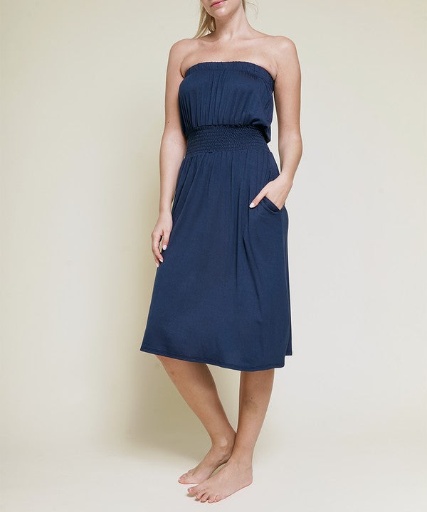 Strapless Bamboo Tube Knee Length Dress with Pockets - The Beaucoup Home