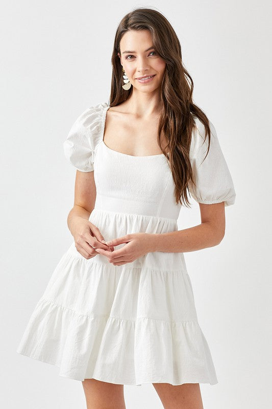 Puff Sleeve Back Double Tie Tiered Dress - The Beaucoup Home