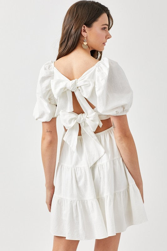 Puff Sleeve Back Double Tie Tiered Dress - The Beaucoup Home