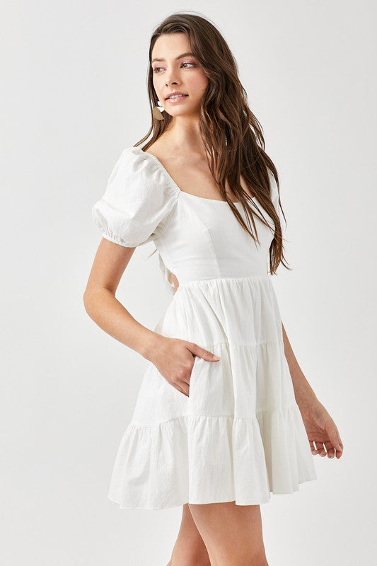 Puff Sleeve Back Double Tie Tiered Dress - The Beaucoup Home