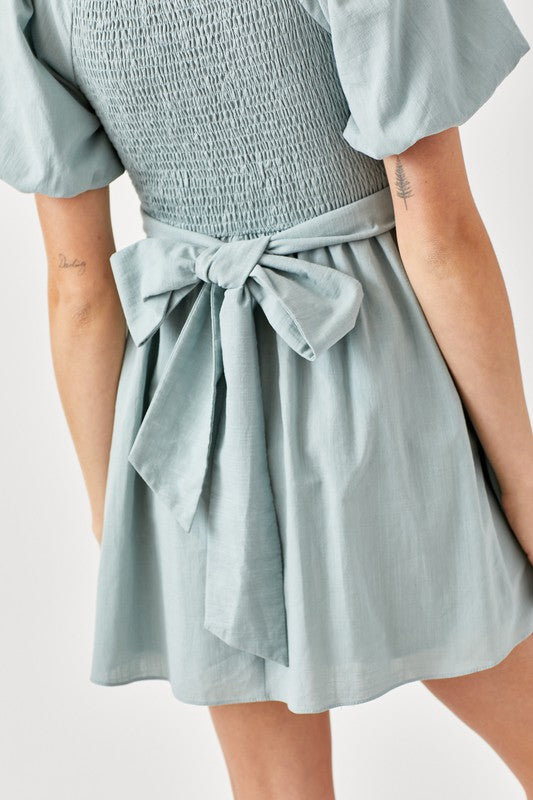 Cross Wrap Front Puff Sleeve Dress - The Beaucoup Home