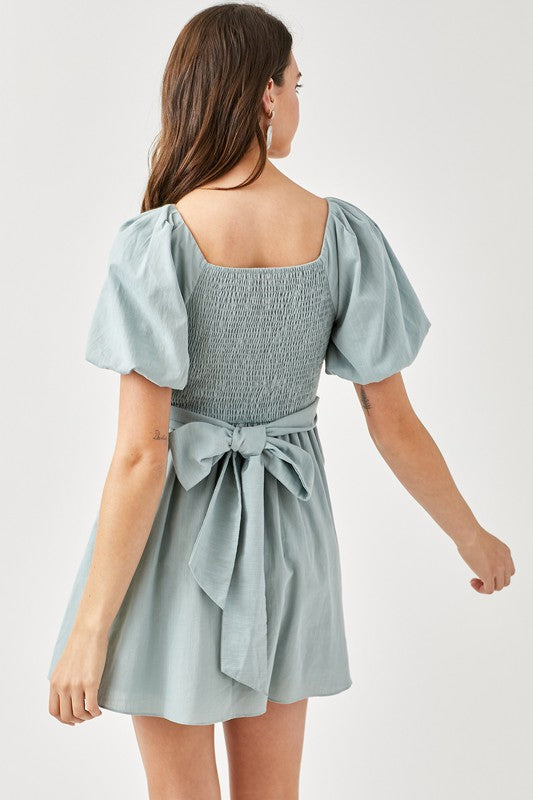 Cross Wrap Front Puff Sleeve Dress - The Beaucoup Home