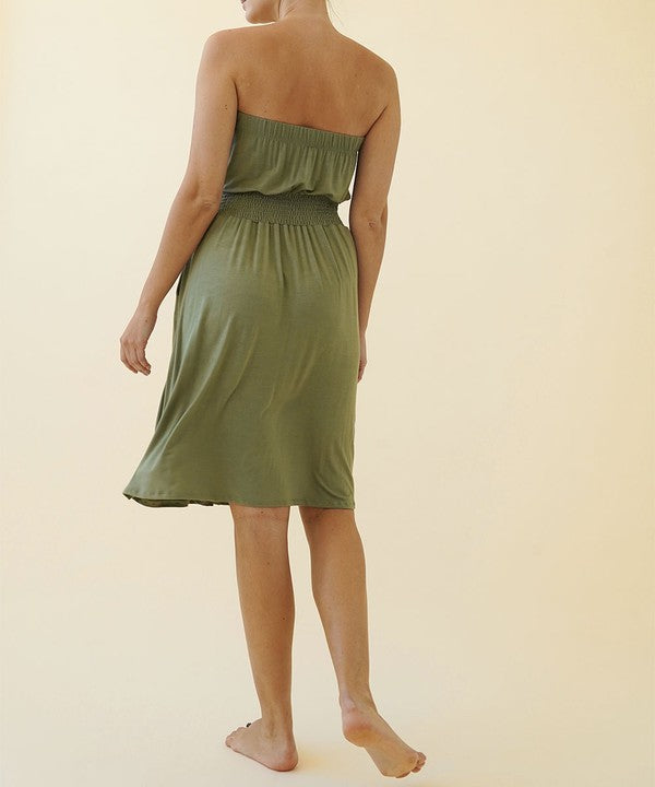 Strapless Bamboo Tube Knee Length Dress with Pockets - The Beaucoup Home