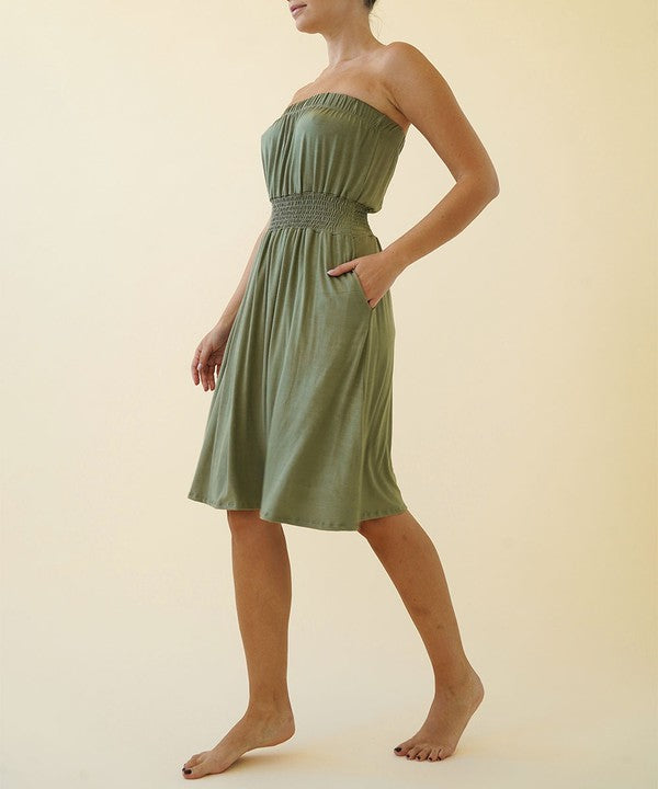 Strapless Bamboo Tube Knee Length Dress with Pockets - The Beaucoup Home