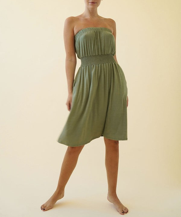 Strapless Bamboo Tube Knee Length Dress with Pockets - The Beaucoup Home