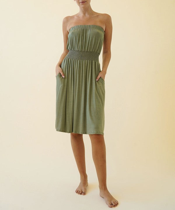 Strapless Bamboo Tube Knee Length Dress with Pockets - The Beaucoup Home