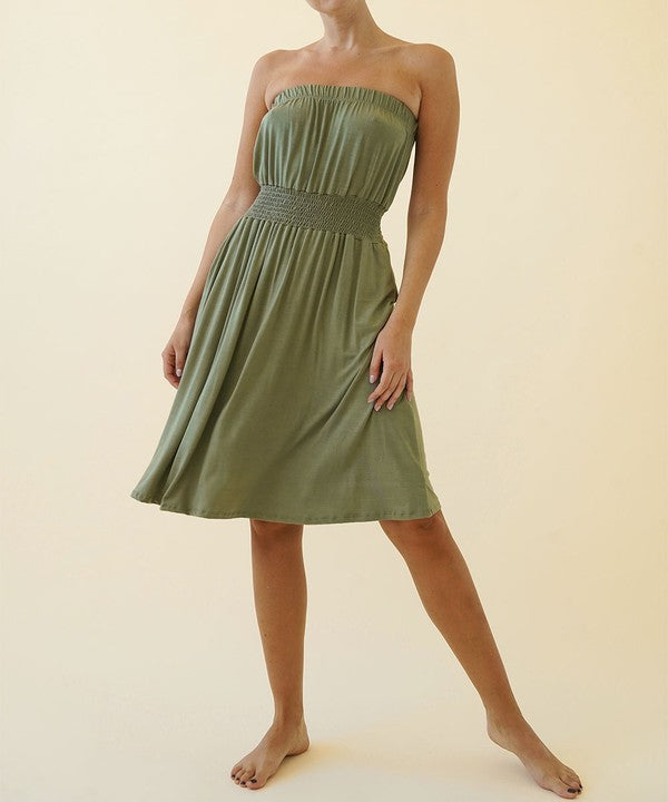 Strapless Bamboo Tube Knee Length Dress with Pockets - The Beaucoup Home