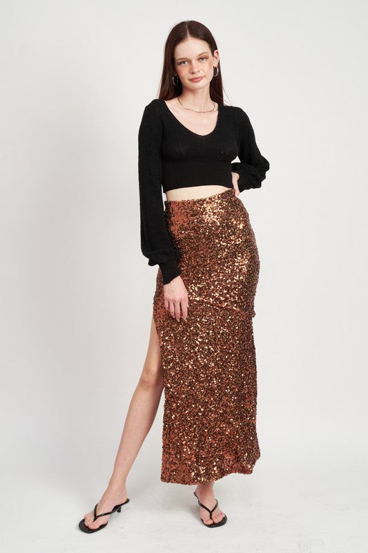 High Waist Sparkly Maxi Skirt - The Beaucoup Home