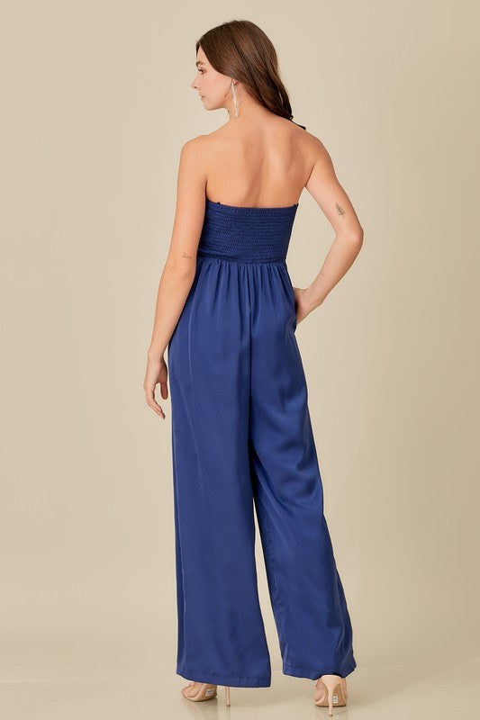 Overlapping Top Detailed Jumpsuit - The Beaucoup Home