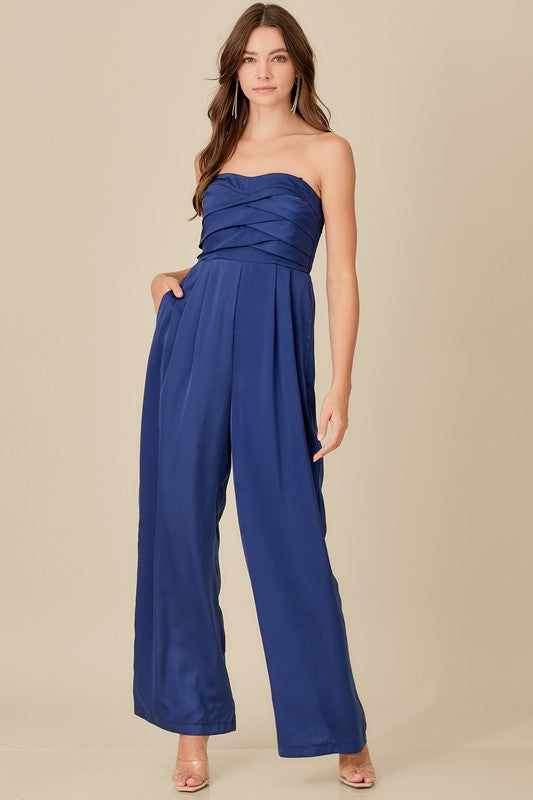 Overlapping Top Detailed Jumpsuit - The Beaucoup Home