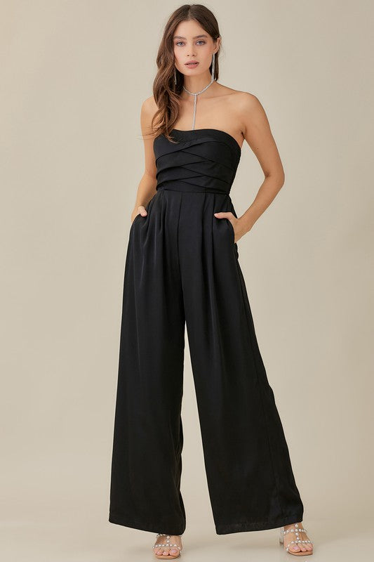 Overlapping Top Detailed Jumpsuit - The Beaucoup Home