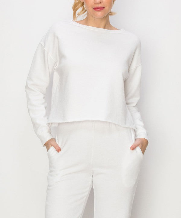 GARMENT DYE FRENCH TERRY CROP LONG SLEEVE - The Beaucoup Home