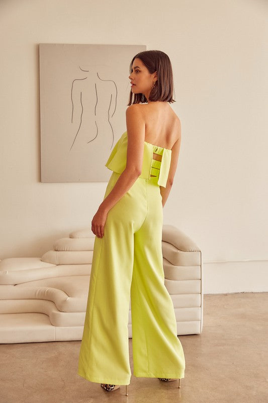 Strapless Draping Split Neck Jumpsuit - The Beaucoup Home