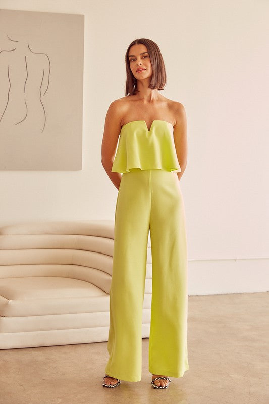 Strapless Draping Split Neck Jumpsuit - The Beaucoup Home