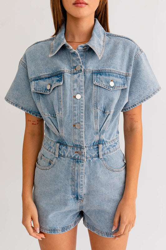 Short Sleeve Denim Romper - The Beaucoup Home