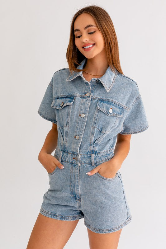 Short Sleeve Denim Romper - The Beaucoup Home