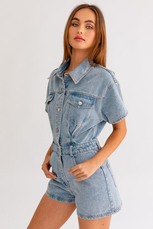 Short Sleeve Denim Romper - The Beaucoup Home