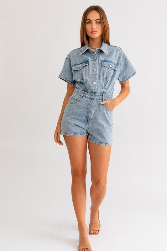 Short Sleeve Denim Romper - The Beaucoup Home