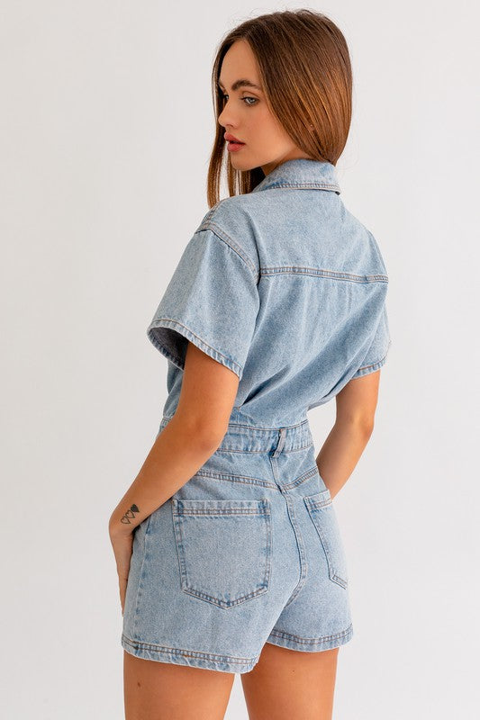 Short Sleeve Denim Romper - The Beaucoup Home