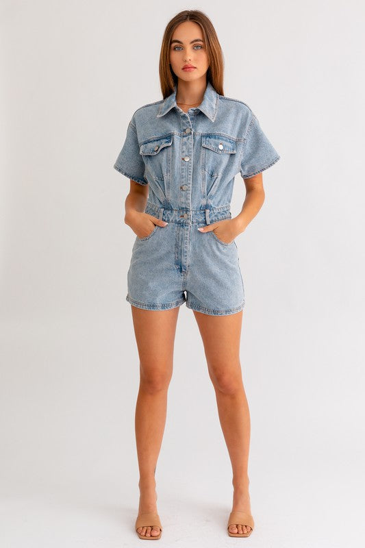 Short Sleeve Denim Romper - The Beaucoup Home