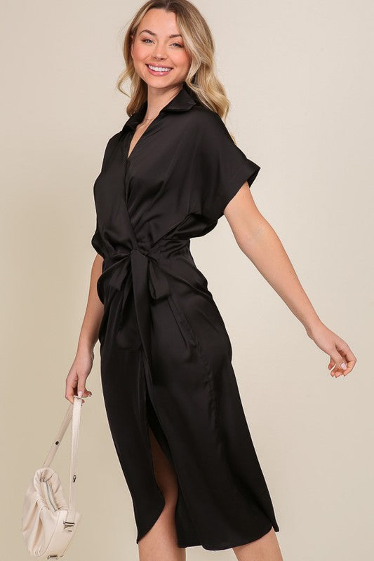 Surplice Satin Wrap Dress - The Beaucoup Home