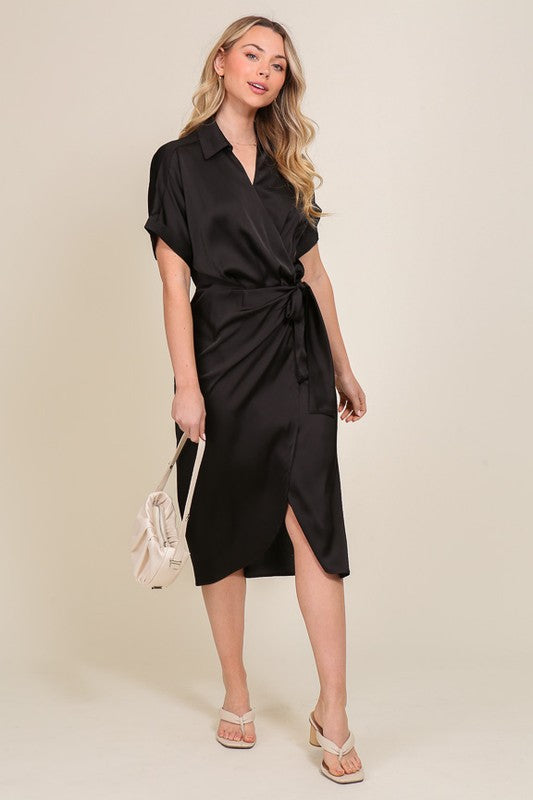 Surplice Satin Wrap Dress - The Beaucoup Home