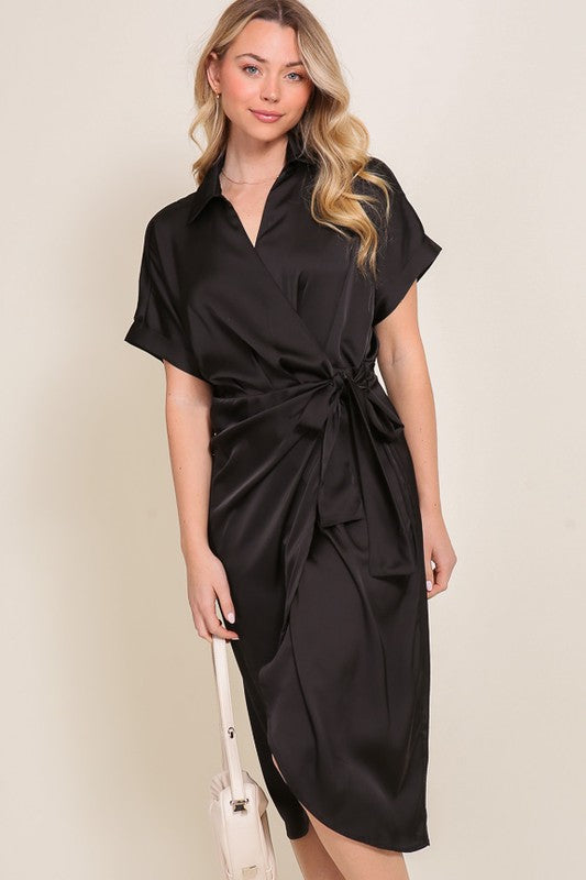 Surplice Satin Wrap Dress - The Beaucoup Home